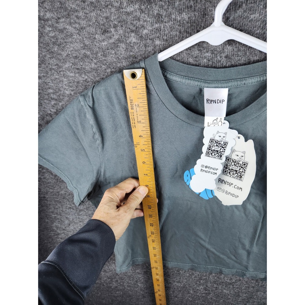 RIPNDIP‎ Ribnlove Cropped Baby Tee Charcoal Grey Size Large Heart Logo - Picture 8 of 10